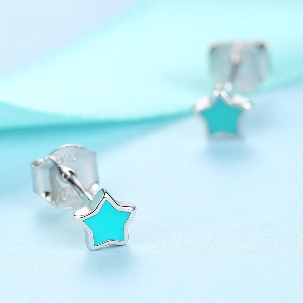 YE3120 925 Sterling Silver Blue&Pink Enamel Star Earrings