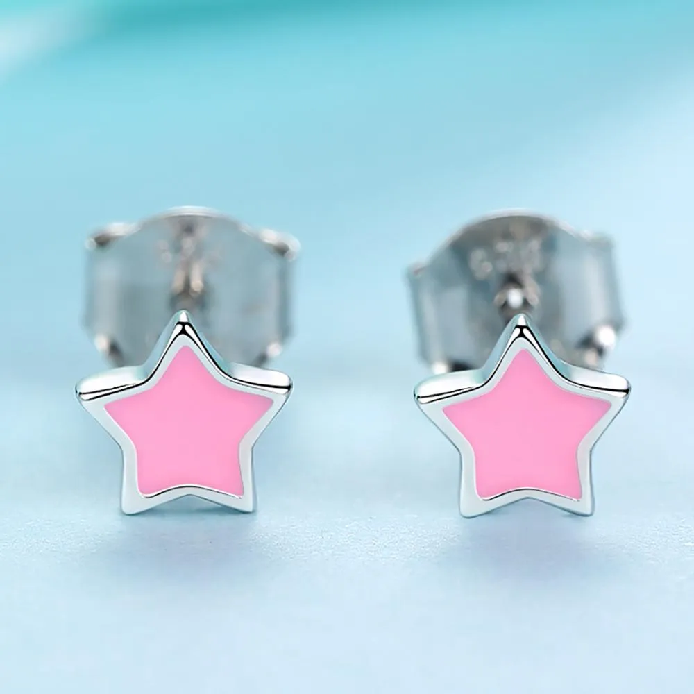 YE3120 925 Sterling Silver Blue&Pink Enamel Star Earrings