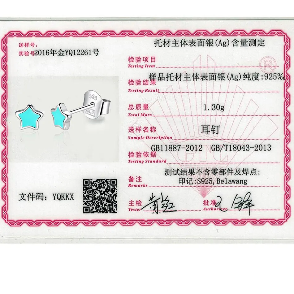 YE3120 925 Sterling Silver Blue&Pink Enamel Star Earrings