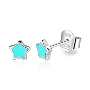 YE3120 925 Sterling Silver Blue&Pink Enamel Star Earrings