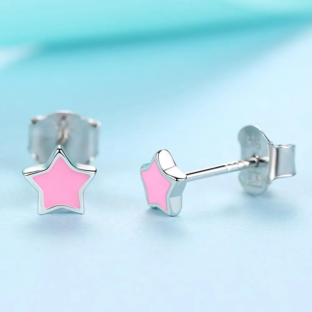 YE3120 925 Sterling Silver Blue&Pink Enamel Star Earrings