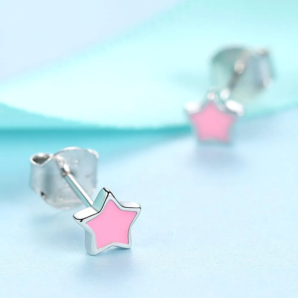 YE3120 925 Sterling Silver Blue&Pink Enamel Star Earrings