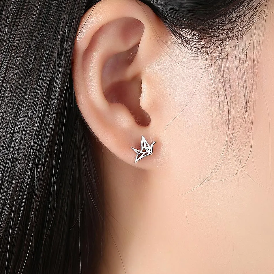YE3172 925 Sterling Silver Creative Paper Crane Earrings