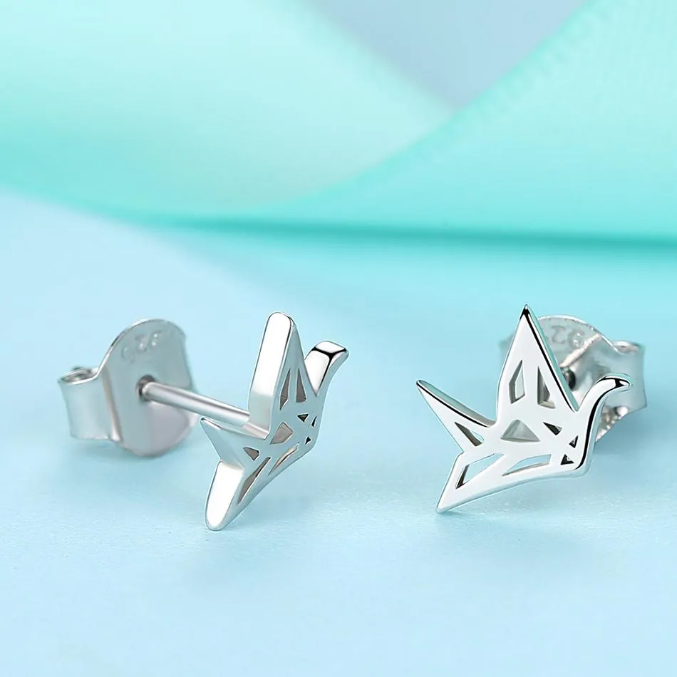 YE3172 925 Sterling Silver Creative Paper Crane Earrings