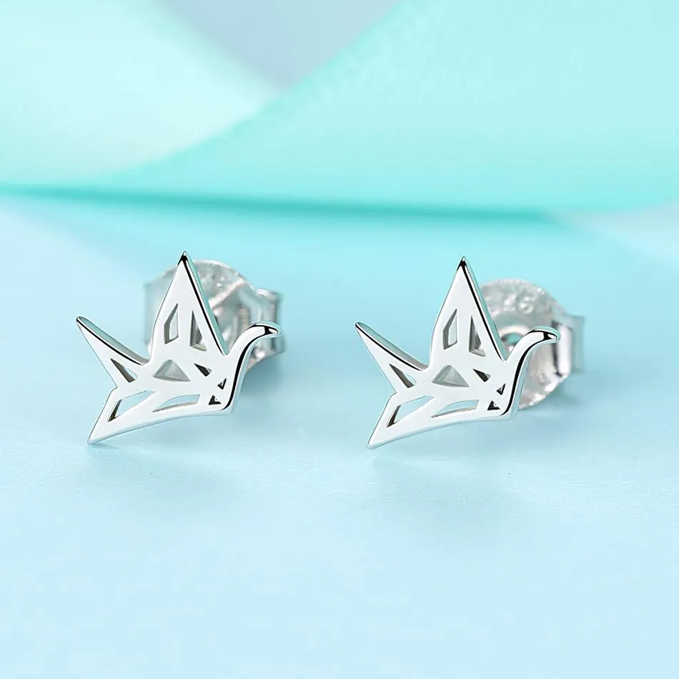 YE3172 925 Sterling Silver Creative Paper Crane Earrings